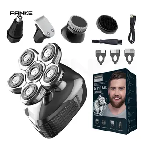 Fanke FK-8710 Multifunctional 5 In 1 Bald Shaver Set 6D USB Rechargeable Waterproof LED Display Men's Shaver