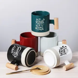 Quảng cáo khuyến mại quà tặng sáng tạo hai giai điệu màu thăng hoa sứ sữa gốm cốc cà phê với tre xử lý
