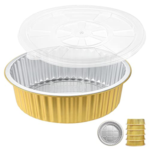 Recipientes Redondos de Aluminio de 10 Pulgadas de Diámetro con Tapas, Resistentes a la Grasa, de 2.4 Pulgadas de Profundidad, 85 oz - Product Image 1