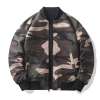 Blouson Bomber Homme Hiver ODM Fin Imprimé Matelassé Zippé Réversible Sans Capuche Col Montant Polaire Coupe-Vent