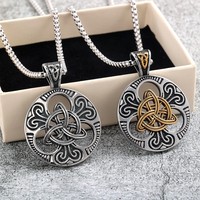 Kalung Liontin Pria Anti Karat Tahan Air Gaya Vintage Viking Irlandia Simpul Konsentris Baja Tahan Karat 316L Grosir Perhiasan