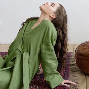 Abiti Kimono in tinta unita Cardigan a maniche lunghe pigiama Outerwear abiti per la casa <span class=keywords><strong>estivi</strong></span> tessuti 100% <span class=keywords><strong>cotone</strong></span> da <span class=keywords><strong>donna</strong></span> - Product Image 1