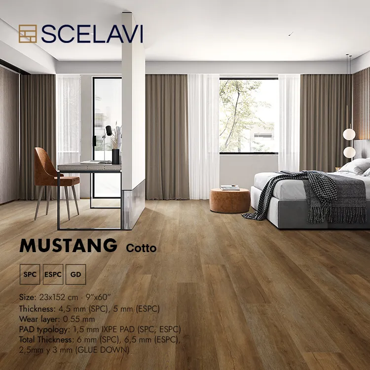 Mustang Cotto Luxury Vinyl Plank Flooring 20 Mil Quality Spc Vinyl Flooring Pvc 5Mm piastrelle per pavimenti in Pvc