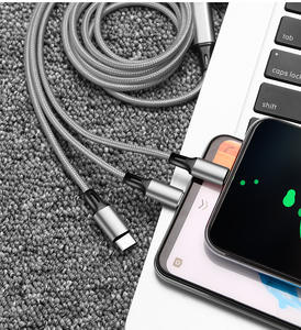 Cable de Carga 3 <span class=keywords><strong>en</strong></span> 1 Tipo-C de Nailon con Logotipo Personalizado, Blindaje Trenzado, USB 2.4A, Conductor de Cobre Puro para Cámaras y Teléfonos Móviles - Product Image 4