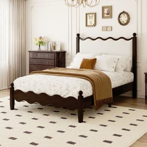 Cadre de lit en bois ondulé vintage moderne, simple, double, 3 <span class=keywords><strong>pieds</strong></span>, 4 <span class=keywords><strong>pieds</strong></span>, 6 <span class=keywords><strong>pieds</strong></span>, base à <span class=keywords><strong>lattes</strong></span> solides et élégante avec rangement, modèle 703 - Product Image 1