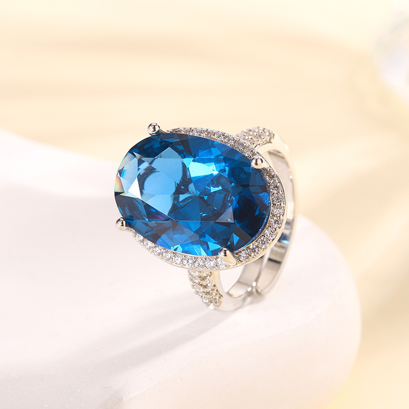 Blue pointed crystal ring