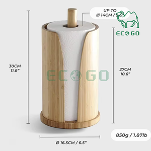 <b>Bamboo</b> Wooden Paper <b>Towel</b> Roll Holder Kitchen Countertop Paper Hanger Rack Wood Tissue Storage - Product Image 1