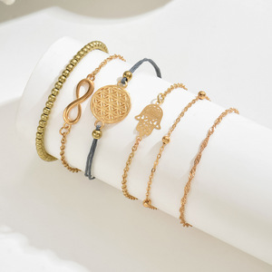 Japanese and Korean retro style, versatile Fatima hand infinity symbol <b>stacked</b> <b>bracelet</b>, beaded chain, <b>stacked</b> jewelry for - Product Image 4