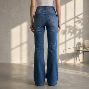 Jean tendance 2026 vintage indigo taille haute coupe skinny et jambe large, idéal pour les silhouettes en forme de poire, denim amincissant, été, chic urbain, rétro - Product Image 2
