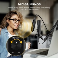 Mikrofon Kondensor USB Profesional MAONO dengan Pemantauan Tanpa Latensi, Tombol Mute Sentuh, Kenop Pengatur Gain Mikrofon
