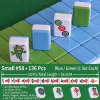 Tuiles magnétiques de Mahjong petites 58 mm 136 pièces vert bleu pour jeu de Mahjong automatique 4 ports