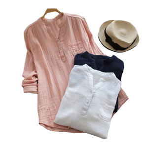 Blus Wanita Vintage OL Ukuran Besar Warna Solid Oversize V-Neck Lengan Panjang Longgar Kasual Kerja Musim Gugur Bernapas - Product Image 3