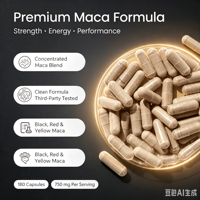 Capsules de racine de maca noire, rouge et jaune, mélange de poudre de maca, complément alimentaire sans gluten