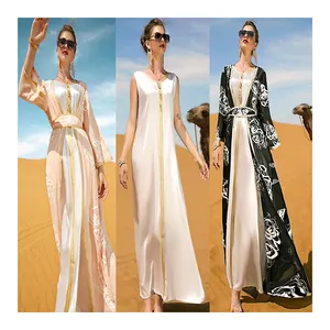 Новый дизайн, 2024 молочный шелк, мусульманская одежда, женское Макси-платье, марокканский кафтан, роскошная вышивка, Цветочная Дубай