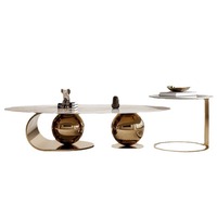 Ensemble de table basse ovale en pierre frittée en acier inoxydable de luxe simple moderne italien, meubles de salon