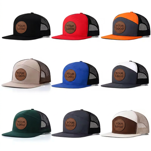 Parche de cuero personalizado 7 paneles gorra de camionero sin estructura Snapback gorra con malla al aire libre <span class=keywords><strong>Richardson</strong></span> Snapback gorra original - Product Image 1