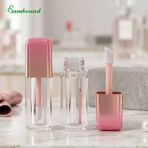 Custom Square Lip Gloss <b>Bottle</b> 5/6/7ml with Large Applicator Electroplated Gradient <b>Pink</b> Lip Serum Container - Product Image 4