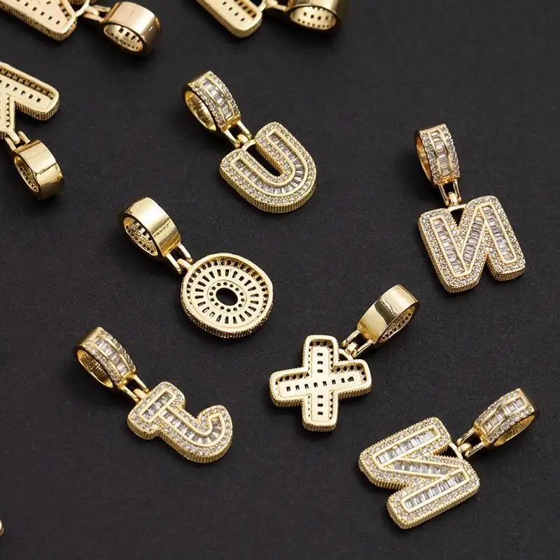 Top Selling Popular Hip-hop Necklace Full Zircon Brass Gold Pendant Necklace 26 Initial Letter Necklace For Women Men