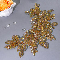 JHD134 Patchs en strass 3D en forme de feuille, couleur or rose, à coudre pour robes de bal
