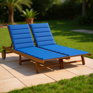 Lettino Prendisole da Esterno in Legno Massello di Acacia per 2 Persone con Cuscini Blu - Arredamento Moderno per Esterni - Product Image 2