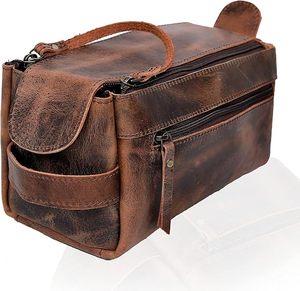 Sac de voyage classique en cuir véritable 24 pouces avec trousse de toilette assortie, ensemble de bagages unisexe pour les courts séjours, vente en gros - Product Image 3