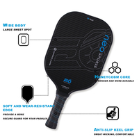 Raquette de pickleball en fibre de carbone personnalisée, professionnelle, légère, 14 mm, avec balles de pickleball