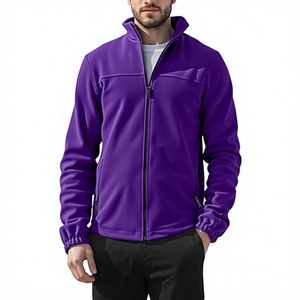 Men's Purple Full Zip <b>Fleece</b> Jacket Stand Collar Casual Windproof Outerwear Regular Fit Autumn Wear - Product Image 1