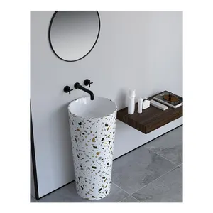 Seramik Terrazzo kaide lavabo banyo yıkama havzaları ücretsiz ayakta kase üreticisi yaratıcı vanity lavabo