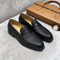 Mocassins décontractés en cuir véritable à enfiler, motif quadrillé en relief, antidérapants, légers, toutes saisons, noirs