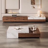 Table basse carrée italienne moderne et minimaliste pour salon, mobilier de maison haut de gamme avec structure en bois et plateau en pierre