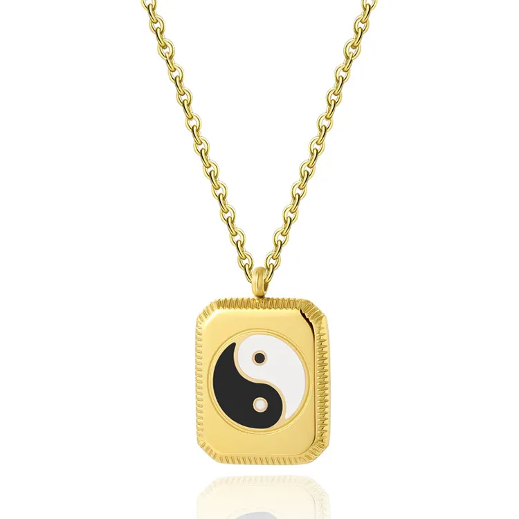 Collar con colgante de yin y yang para hombre y mujer, cadena de eslabones con diseño geométrico, sencillo y cuadrado, estilo Retro, venta al por mayor