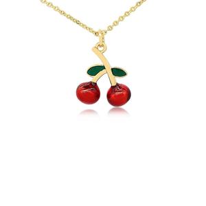 Collier pendentif cerise <span class=keywords><strong>rouge</strong></span> adorable, bijou fantaisie, pendentif fruit frais et mignon pour cadeau - Product Image 1