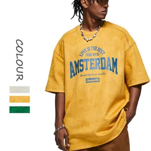 인기있는 픽 아메리칸 트렌드 일본 남성 탑 스트리트웨어 티셔츠 대비 컬러 모노그램 남성 프린트 힙합 빈티지 T 셔츠
