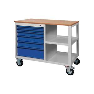 KLW LUTZ établi PW 700 W1000xD620xH805mm hêtre multiplex gris clair, RAL 7035 bleu gentiane, RAL 5010 6 tiroirs - Product Image 2