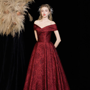 S2700L nuova moda francese monospalla vino rosso paillettes Texture compleanno ospite di nicchia per adulti abito <span class=keywords><strong>da</strong></span> damigella <span class=keywords><strong>da</strong></span> sera di fascia alta - Product Image 1