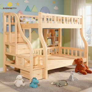 Set Letto a Castello in Legno Massello per Camera da Letto Moderna con 4 Cassetti, Scala e Ringhiera di Sicurezza per Bambini - Product Image 1