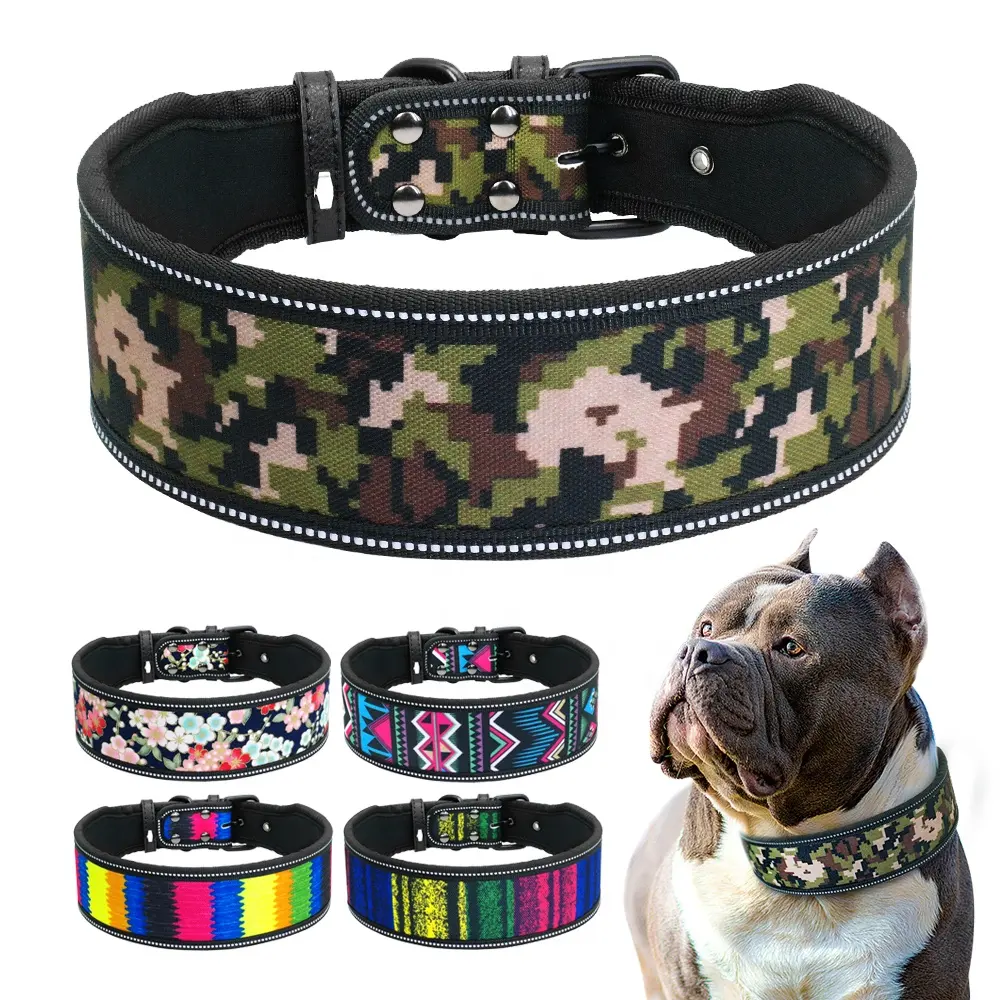 Nibao Reflective Nylon Dog Collar Adjustable Pet Collars For Medium Large Dogs Pitbull German Shepherd S M L