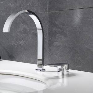 Grifo de <span class=keywords><strong>Cascada</strong></span> Plano de 2 Orificios con Manija Ovalada en Cromo Pulido para Lavabo de Baño - Product Image 2