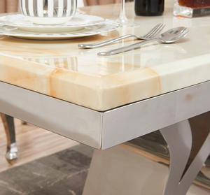 حار بيع أنيقة أثاث زفاف ساق فولاذ لا يصدأ غرفة الطعام الفضة قرص من الرخام للمنضدة الجدول - Product Image 5