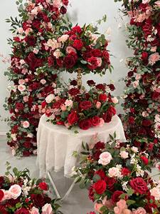 ดอกไม้ประดิษฐ์สำหรับงานแต่งงานชุดการจัดดอกไม้ผ้าไหมสีแดงดอกกุหลาบประดิษฐ์ลูกบอลกลางดอกไม้ซุ้มสำหรับงานแต่งงาน - Product Image 3