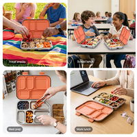 Boîte à lunch bento pour enfants en acier inoxydable 304 à 5 compartiments, kit de contenants alimentaires anti-fuite avec sac pour l'école