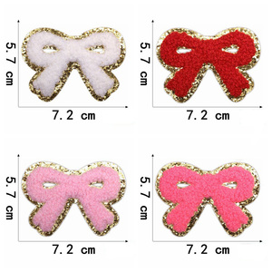 Venta al por mayor lindo multicolor Bowknot parche bordes dorados brillo apliques hierro Chenille parches bordados para DIY sombreros bolsos ropa - Product Image 3