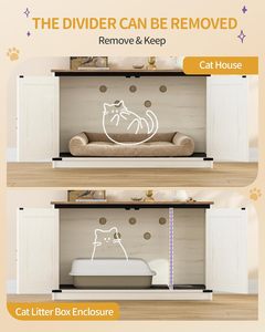 SENYU Meuble de rangement pour litière de chat dissimulée, style ferme, avec porte de grange, dessus en bois blanc, entrée latérale - Product Image 4