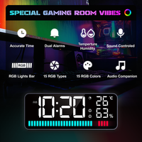Jam Meja Cermin Kontrol Suara RGB Rhythm Bar Elektronik LED Digital dengan Alarm, Temperatur, dan Kelembapan