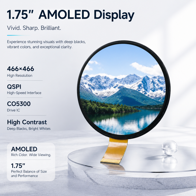 1.75 Inch High Contrast Amoled Display 466x466 Resolution Round Oled Screen QSPI Interface 700 Nit Lcd Module