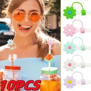 Food Grade Flower Pattern Cartoon <b>Reusable</b> Proof Dust Cover Cap Custom Designer Silicone Christmas <b>Straw</b> Cover Topper Charms - Product Image 2