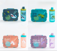 Boîte Bento Scellée 1,5 L à Motifs de Dessins Animés avec Compartiments, Ensemble Bouteille d'Eau Portable, Récipient en PP de Qualité Alimentaire, Sans BPA, Anti-Fuite et Compatible Micro-ondes
