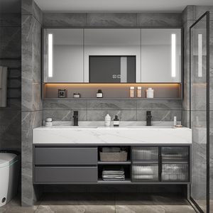 Modern Wall-Mounted Bathroom Vanity With <b>Smart</b> <b>Mirror</b> Ceramic Basin Dark Finish 60 In Illuminated Rectangle Minimalist Design - Product Image 4