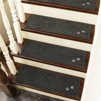 Marches d'escalier lavables en machine, 100% polyester, imprimé de pattes de chien brodé, tapis d'escalier antidérapants pour marches en bois