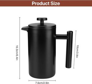 Black 304 Food Grade Stainless Steel <b>Double</b> <b>Wall</b> Insulated Eco-Friendly Modern Portable French Press Lid Replacement Filter - Product Image 2